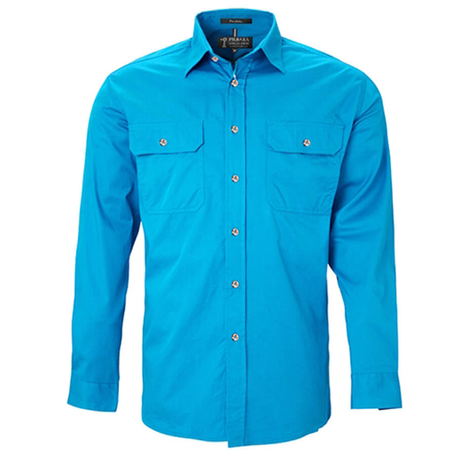 RM500BT Mens Pilbara Open Front Long Sleeve Shirt Plus Size 3XL-6XL